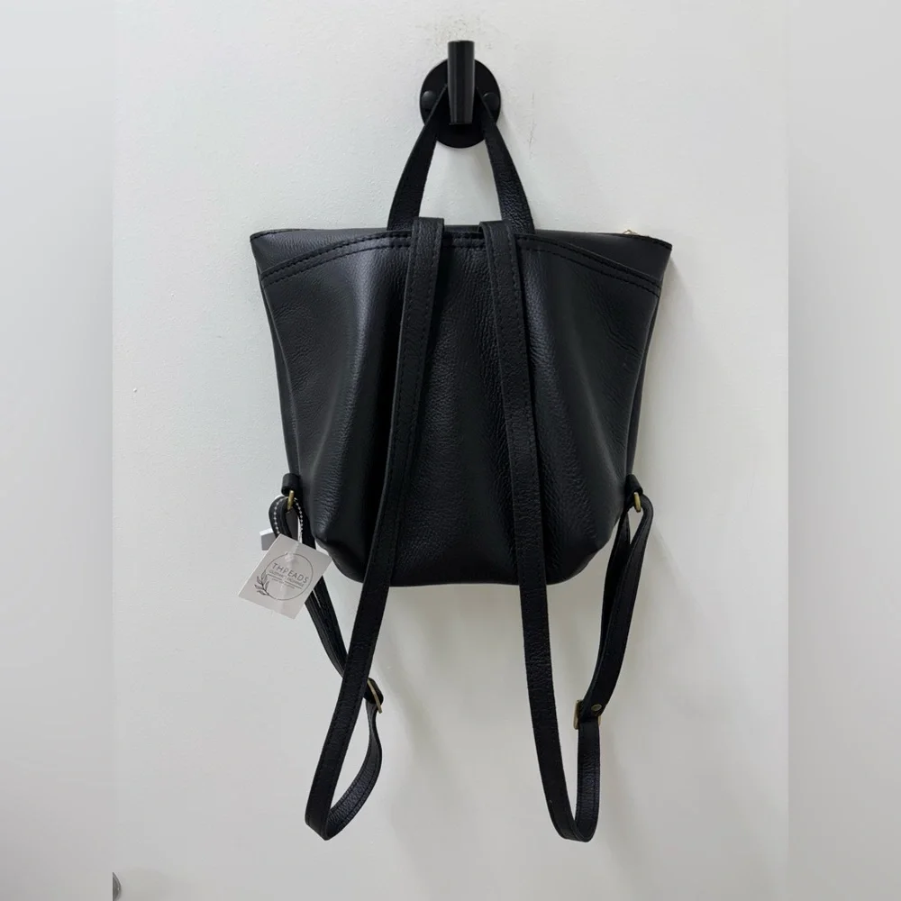 Portland Leather Black Mini Leather Backpack with Gold Hardware